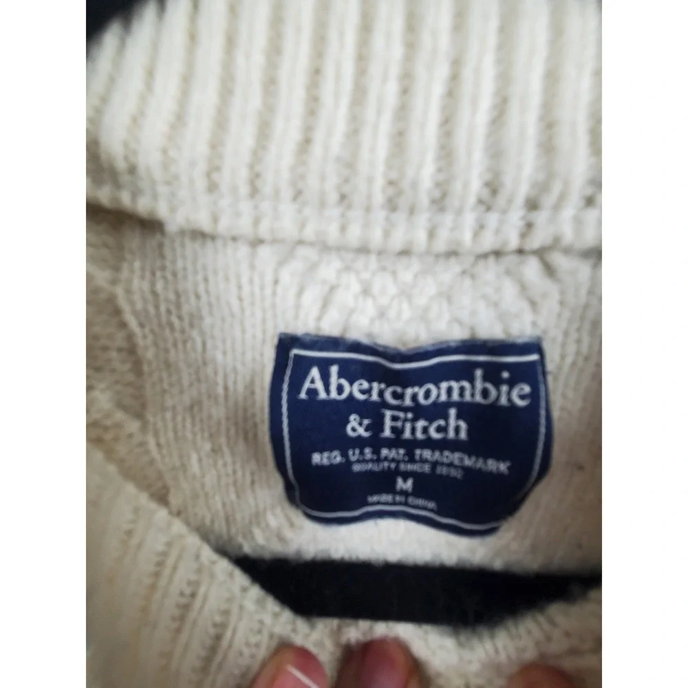 Abercrombie & Fitch Men Medium Cable Knit Sweater Cream Off-White Grunge Hipster